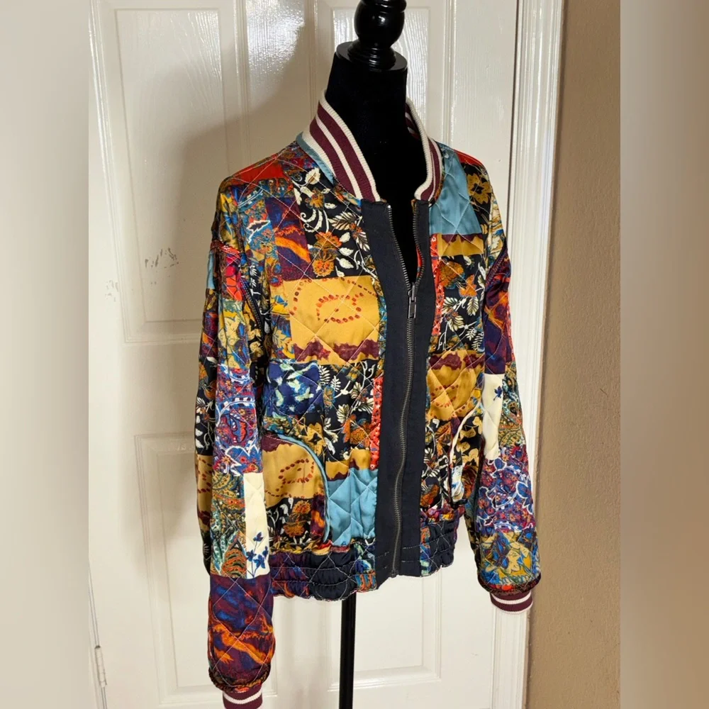 Free People Pandora Bomber Patchwork Jacket Reversible Zip Up XS $248 - Picture 2 of 13